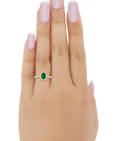 Halo Wedding Engagement Ring 925 Sterling Silver Oval Round Cubic Zirconia Simulated Green Emerald CZ $13.99 Rings