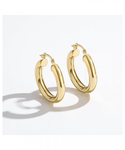 Gold Chunky Hoop Earrings for Women, 14K Gold Plated Statement Thick Hollow Twist Tube Huggie Hoops Earrings Sterling Silver ...