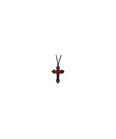 Black Cross with Red Rose Necklace Gothic Fashion Jewelery Statement Cross Pendant Gift Romantic Valentine Victorian Women Gi...