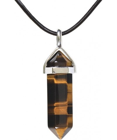 Natural Gemstone Hexagonal Pointed Reiki Chakra Pendant Genuine Leather Necklace 18 Yellow Tiger Eye $7.34 Necklaces