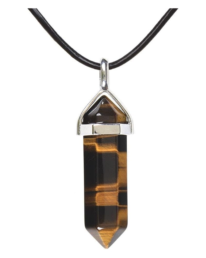 Natural Gemstone Hexagonal Pointed Reiki Chakra Pendant Genuine Leather Necklace 18 Yellow Tiger Eye $7.34 Necklaces