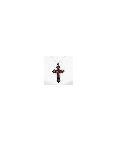 Black Cross with Red Rose Necklace Gothic Fashion Jewelery Statement Cross Pendant Gift Romantic Valentine Victorian Women Gi...