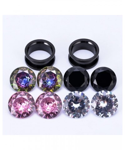 Set of 4 Pairs Color Zircons and 1 Pair Stainless Steel Ear Tunnel Ear Gauges Stretching Screw Fit Tunnels 0g-1 Inch 0g(8mm) ...