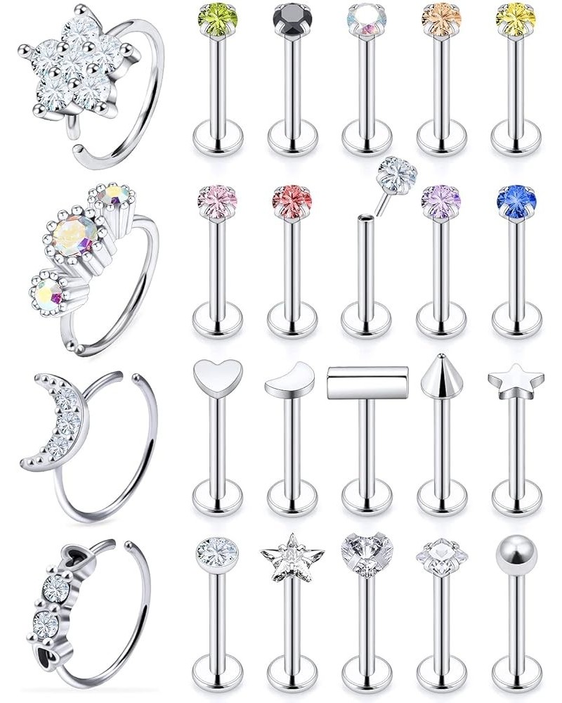 18G 20G Silver Nose Rings Studs 316L Surgical Steel Hypoallgenic Cubic Zirconia Nose Ring Stud Body Piercing Jewelry for Wome...