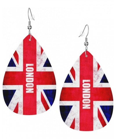 London Uk Flag Faux Leather Earrings For Women Girls Lightweight Teardrop Dangle Earrings Gift London Uk Flag $8.11 Earrings