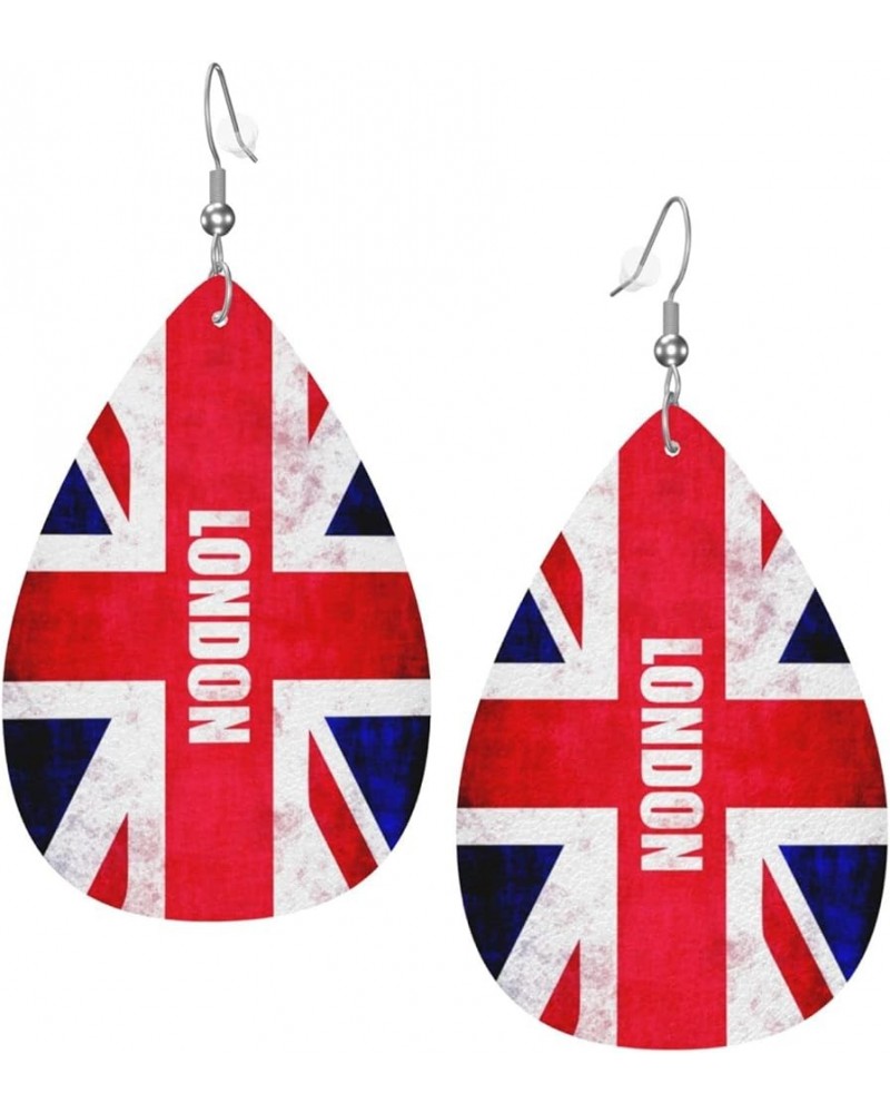 London Uk Flag Faux Leather Earrings For Women Girls Lightweight Teardrop Dangle Earrings Gift London Uk Flag $8.11 Earrings