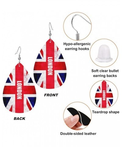 London Uk Flag Faux Leather Earrings For Women Girls Lightweight Teardrop Dangle Earrings Gift London Uk Flag $8.11 Earrings