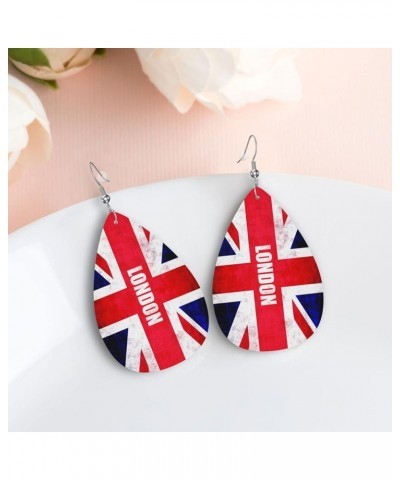 London Uk Flag Faux Leather Earrings For Women Girls Lightweight Teardrop Dangle Earrings Gift London Uk Flag $8.11 Earrings