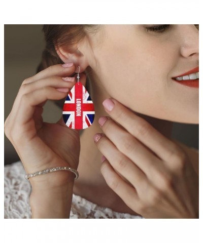 London Uk Flag Faux Leather Earrings For Women Girls Lightweight Teardrop Dangle Earrings Gift London Uk Flag $8.11 Earrings