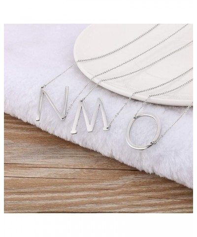 Women Girls Stainless Steel Large Initial Pendant Necklace Alphabet 26 A-Z Gold/Silver M silver (stainless steel) $9.34 Neckl...