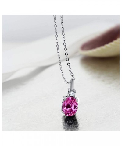 925 Sterling Silver Pink Created Sapphire and White Created Sapphire Pendant Necklace For Women (2.45 Cttw, Gemstone Septembe...