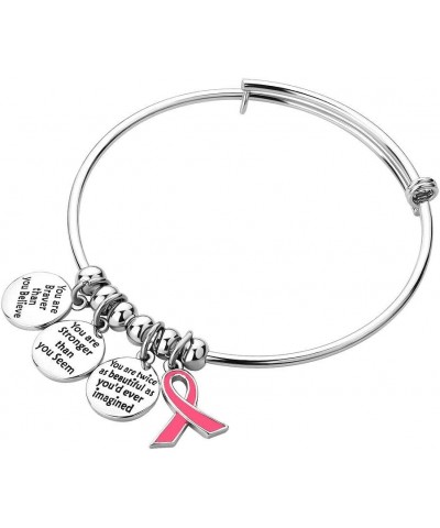 Ribbon Breast Cancer Awareness Believe Braver Stronger Beautiful Adjustable Bangle Charm Bracelet Women Gifts Ribbon Pink $8....