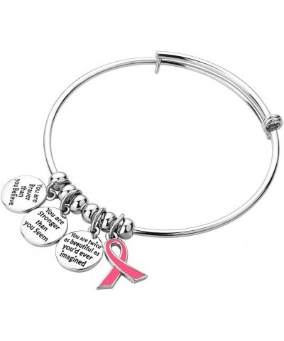 Ribbon Breast Cancer Awareness Believe Braver Stronger Beautiful Adjustable Bangle Charm Bracelet Women Gifts Ribbon Pink $8....