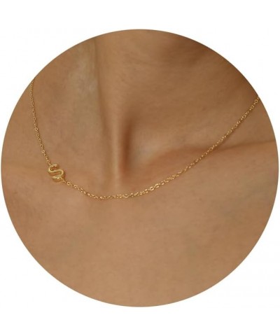 Sideways Initial Necklaces for Women, 14k Gold Plated Initial Necklace Dainty Gold Letter Necklace Simple Gold Choker Necklac...