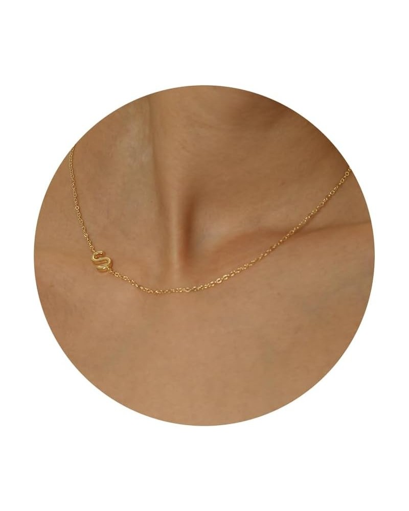 Sideways Initial Necklaces for Women, 14k Gold Plated Initial Necklace Dainty Gold Letter Necklace Simple Gold Choker Necklac...