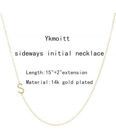 Sideways Initial Necklaces for Women, 14k Gold Plated Initial Necklace Dainty Gold Letter Necklace Simple Gold Choker Necklac...