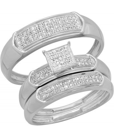 0.30 Carat (ctw) Round White Diamond Men & Women's Micro Pave Trio Bridal Wedding Set 1/3 CT, 14K White Gold womens size 8.5 ...