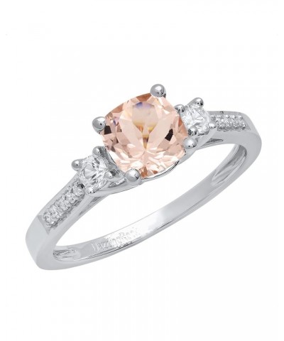 6mm Cushion Morganite & Round White Sapphire with White Diamond 3 Stone Style Engagement Ring in 14K Gold 9.5 White Gold $173...