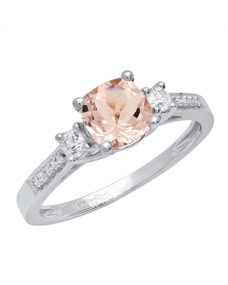 6mm Cushion Morganite & Round White Sapphire with White Diamond 3 Stone Style Engagement Ring in 14K Gold 9.5 White Gold $173...