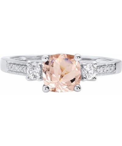 6mm Cushion Morganite & Round White Sapphire with White Diamond 3 Stone Style Engagement Ring in 14K Gold 9.5 White Gold $173...