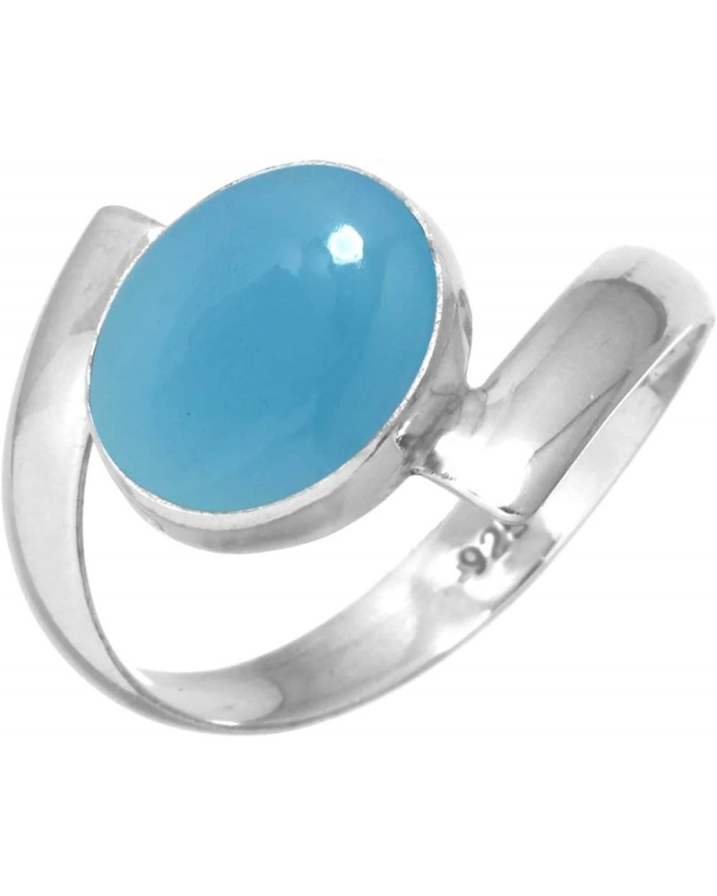 925 Sterling Silver Handmade Ring for Women 9x11 Oval Gemstone Fashion Jewelry for Gift (99014_R) Blue Chalcedony $19.13 Rings