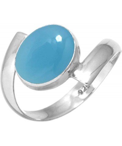 925 Sterling Silver Handmade Ring for Women 9x11 Oval Gemstone Fashion Jewelry for Gift (99014_R) Blue Chalcedony $19.13 Rings