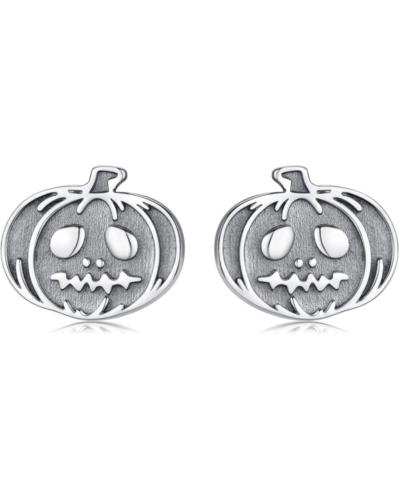 Halloween Earrings 925 Sterling Silver Bat/Pumpkin/Spider/Skull Earrings Jewelry Gifts for Women Girls B02-Pumpkin $15.40 Ear...