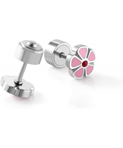 Stainless Steel Stud Earrings for Girls Women Earrings with Screw Twist Back Colorful Flowers Shape CZ Inlaid Stud Earring Pi...