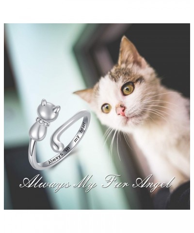 Cat Kitten Cremation Ring Jewelry for Pet Ashes 925 Sterling Silver Urn Ring Cat Fur Keepsake Memorial Locket Holder for Wome...