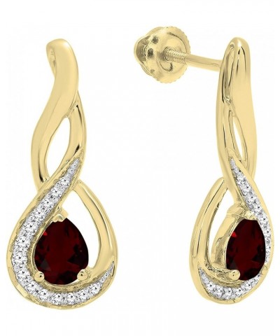 5X4 MM Each Pear Gemstone & Round Diamond Ladies Infinity Teardrop Earrings, Available In 10K/14K/18K Gold Garnet in 18K Yell...