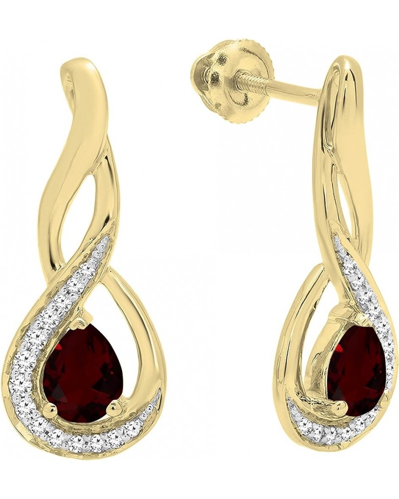 5X4 MM Each Pear Gemstone & Round Diamond Ladies Infinity Teardrop Earrings, Available In 10K/14K/18K Gold Garnet in 18K Yell...