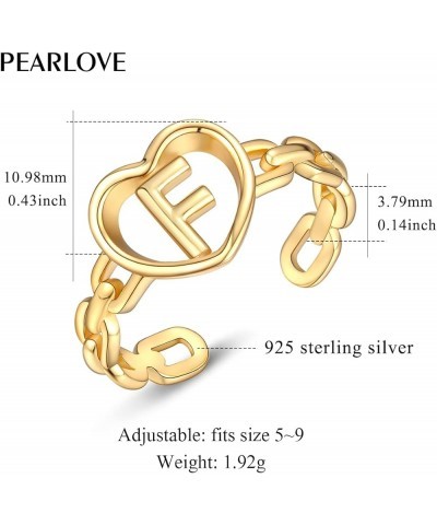 925 Sterling Silver Adjustable Initial Rings for Women Stackable 18K Gold Plated A-Z Letter Chain Link Rings F $5.25 Rings