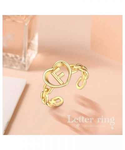 925 Sterling Silver Adjustable Initial Rings for Women Stackable 18K Gold Plated A-Z Letter Chain Link Rings F $5.25 Rings