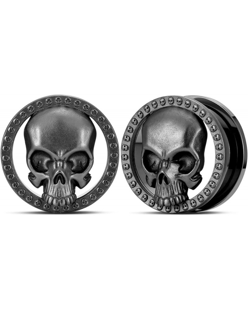 2PCS Cool Ear Gauges Gothic Skull Flesh Tunnels Screw Fit Plugs For Stretched Ears Expander Hanger Piercing Jewelry 0g to 1 i...