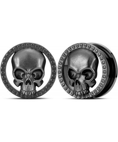 2PCS Cool Ear Gauges Gothic Skull Flesh Tunnels Screw Fit Plugs For Stretched Ears Expander Hanger Piercing Jewelry 0g to 1 i...