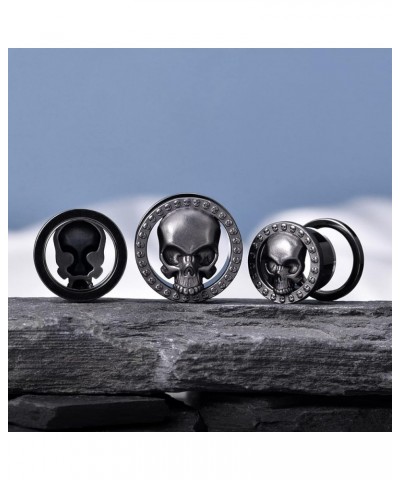 2PCS Cool Ear Gauges Gothic Skull Flesh Tunnels Screw Fit Plugs For Stretched Ears Expander Hanger Piercing Jewelry 0g to 1 i...