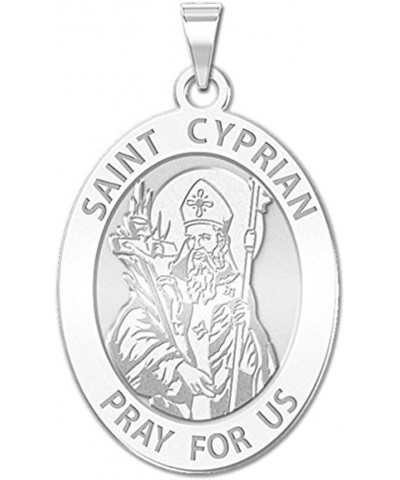 Saint Cyprian Oval Religious Medal - in Sterling Silver and 10K or 14K Gold 1/2 Inch X 2/3 Inch Medal Only Solid 14k White Go...