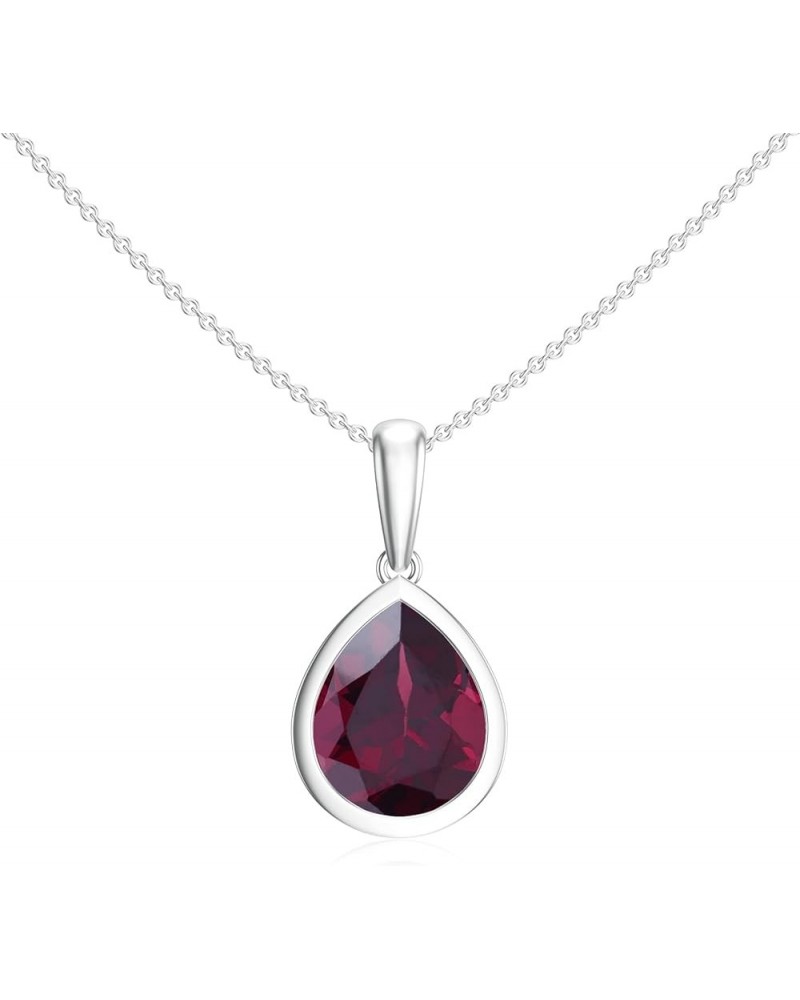 Natural Rhodolite Garnet Pear Shaped Solitiare Pendant for Women in Sterling Silver / 14K Solid Gold/Platinum 7x5MM Platinum ...