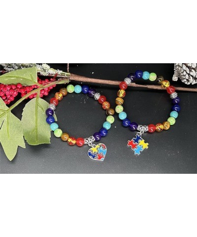 Autism Awareness Bracelet 7 Chakra Autism Awareness Jewelry Puzzle Piece Heart Pendant Autism Charm Bracelet for Women style ...