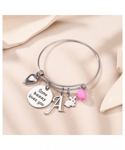 Easter Gifts for Women Girls, Adjustable Stainless Steel Bunny Bracelets Cute Rabbit Charm Bracelets Letter Initial Charm Bra...