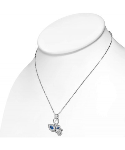 925 Sterling Silver Womens Evil Eye Hamsa Blue White CZ Pendant Necklace Blue $15.59 Necklaces