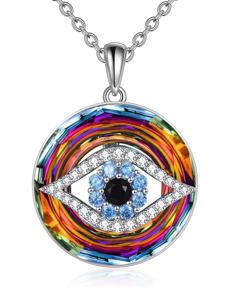 Sterling Silver Evil Eye Necklace Protection Crystal Pendant for Women Good Luck Vintage Evil Eye Pendant Jewelry Birthday Gi...