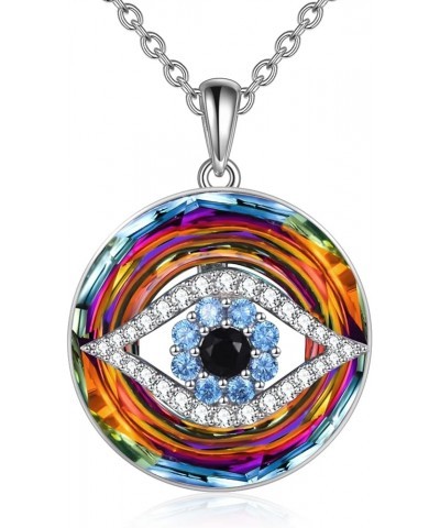 Sterling Silver Evil Eye Necklace Protection Crystal Pendant for Women Good Luck Vintage Evil Eye Pendant Jewelry Birthday Gi...