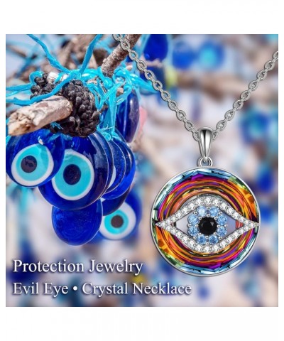 Sterling Silver Evil Eye Necklace Protection Crystal Pendant for Women Good Luck Vintage Evil Eye Pendant Jewelry Birthday Gi...