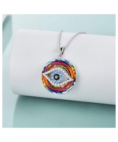 Sterling Silver Evil Eye Necklace Protection Crystal Pendant for Women Good Luck Vintage Evil Eye Pendant Jewelry Birthday Gi...