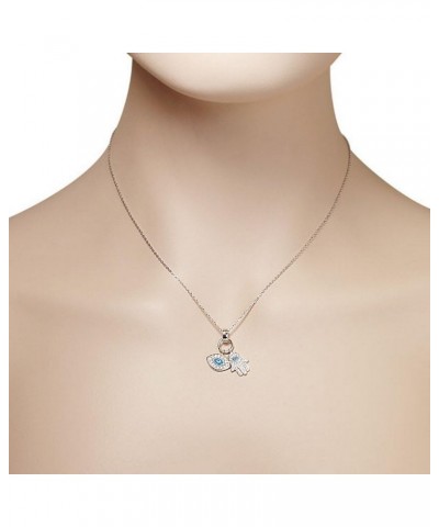 925 Sterling Silver Womens Evil Eye Hamsa Blue White CZ Pendant Necklace Blue $15.59 Necklaces