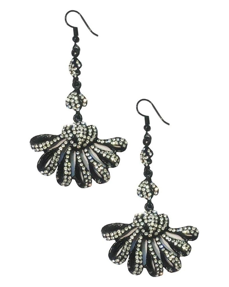 Long Art Deco Vintage Retro Gatsby Style Jet Onyx Black and White Rhinestone Statement Earrings $12.38 Earrings