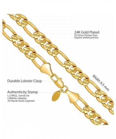 Radiant Diamond Cut Figaro Chain Necklaces 24k Real Gold Plated (6mm, 7mm, 9.5mm) 22 inches 9.5mm $48.28 Necklaces