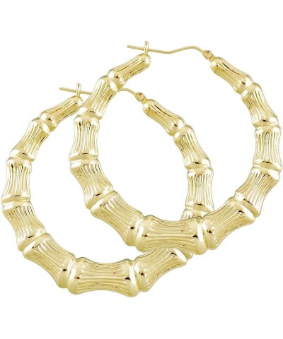 14K Gold Round Hollow Doorknocker Bamboo Hoop Earrings 2.2 inches.Diameter $245.23 Earrings