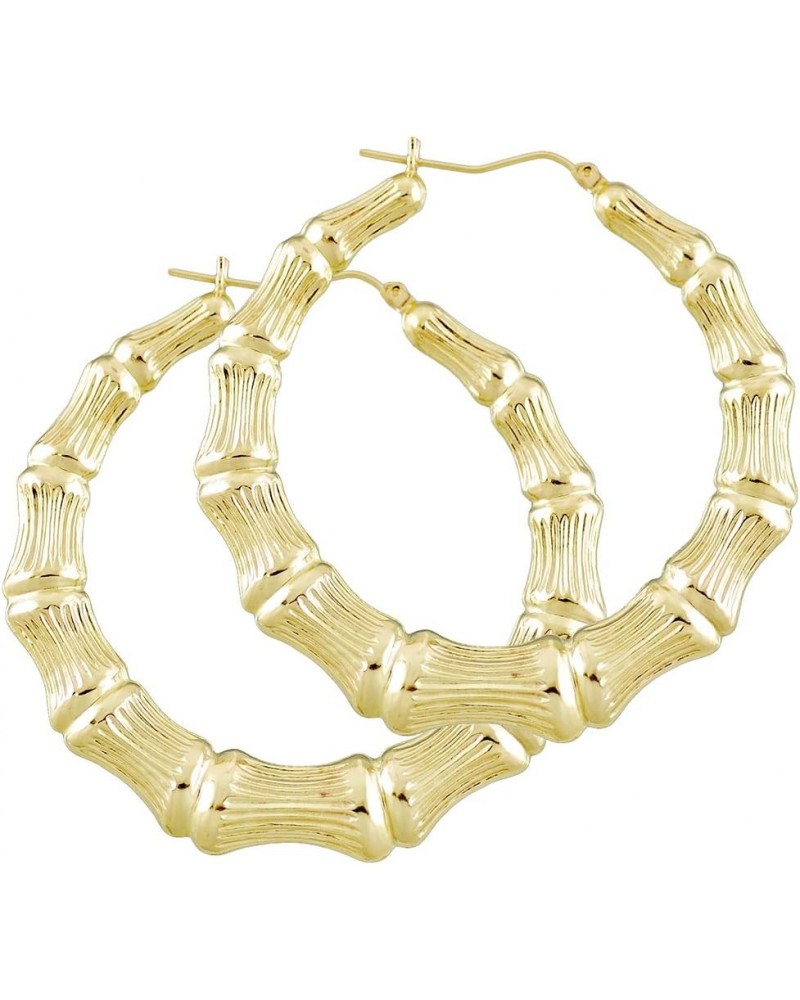 14K Gold Round Hollow Doorknocker Bamboo Hoop Earrings 2.2 inches.Diameter $245.23 Earrings